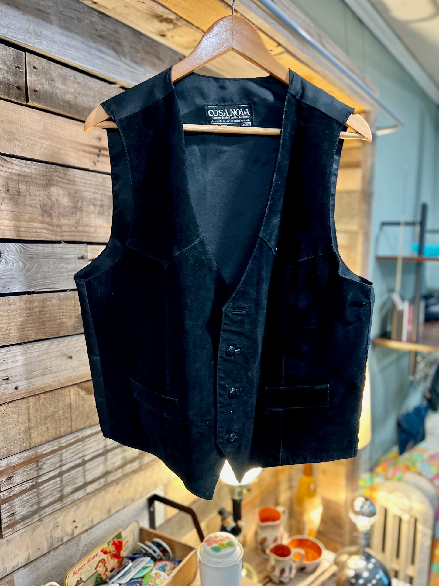 Vintage Cosa Nova Black Suede Vest- Med