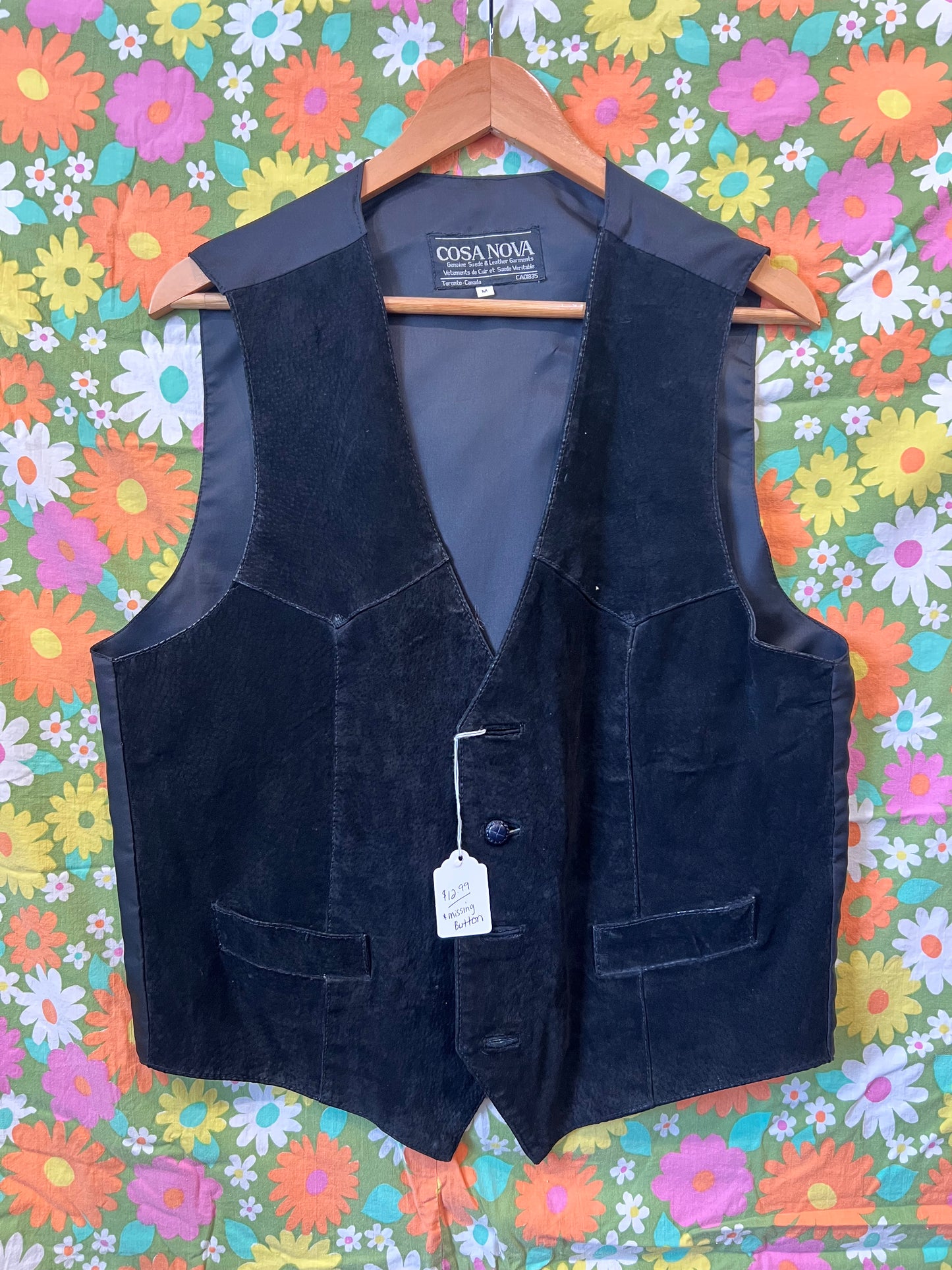 Vintage Cosa Nova Black Suede Vest- Med