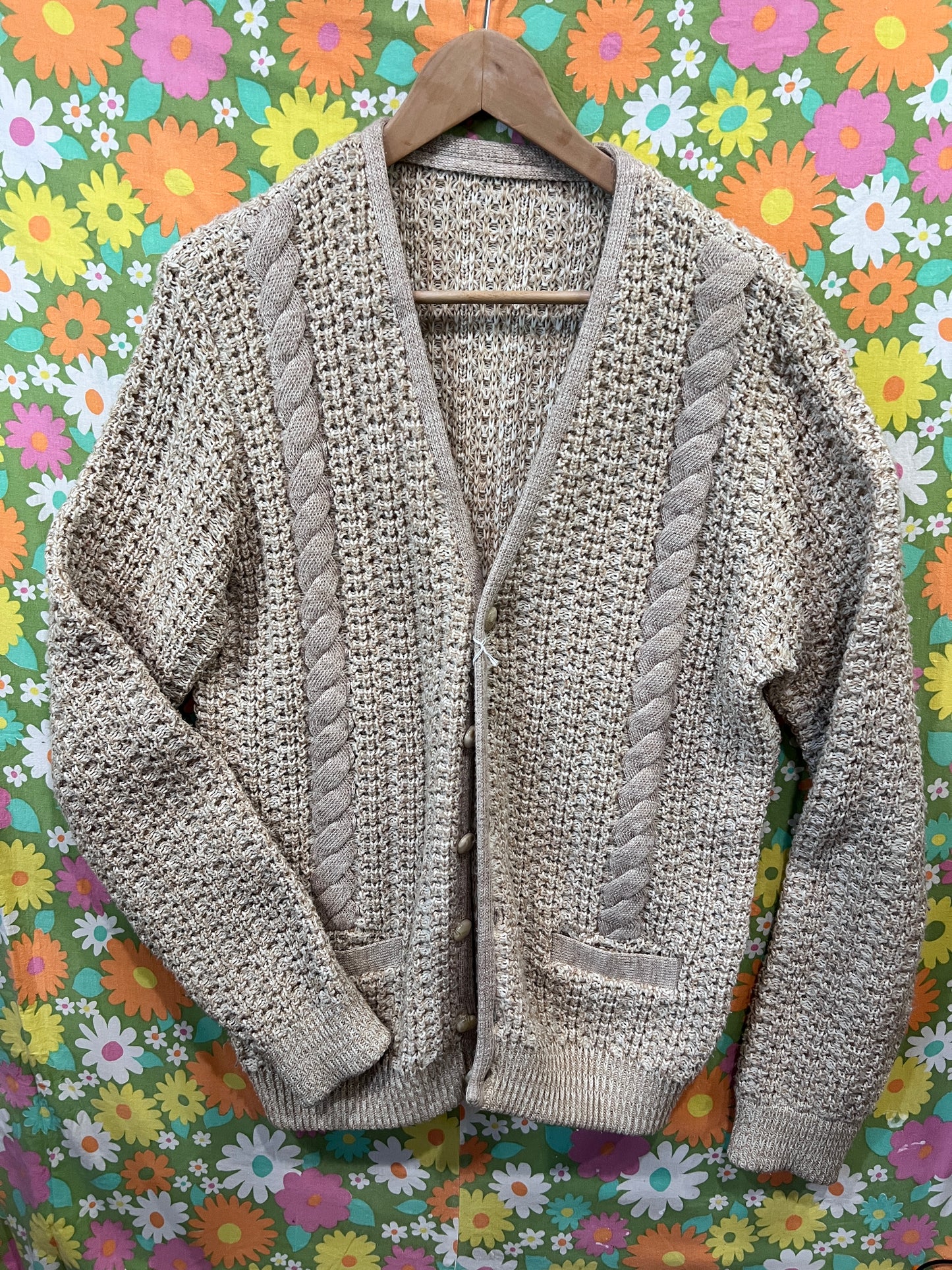Vintage 80's Wool Beige Button Up Kambern Cardigan LG