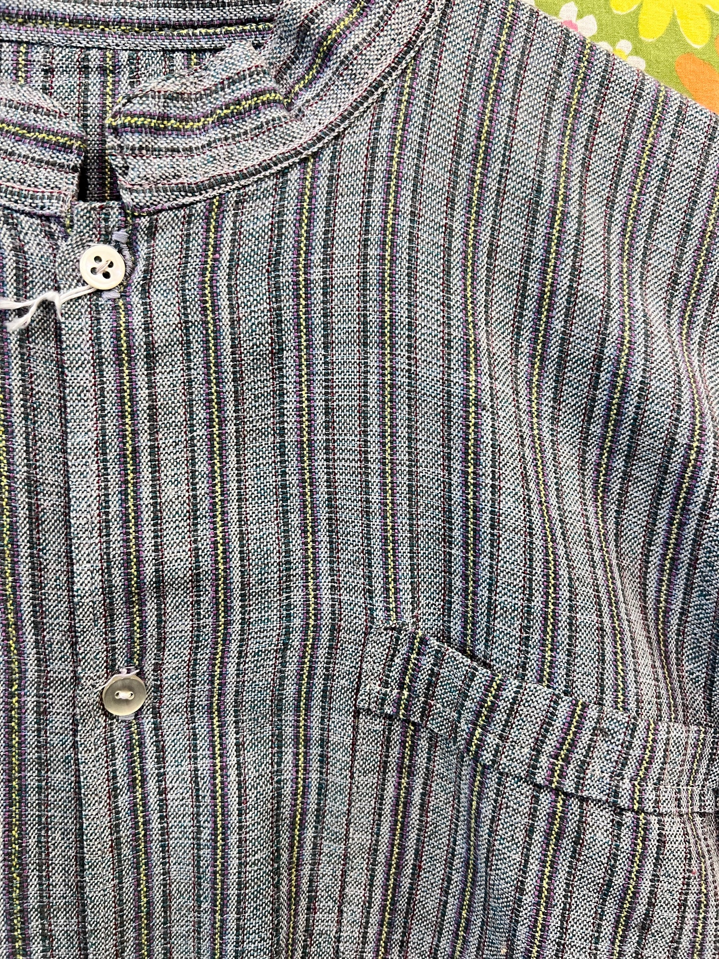 90's Multicoloured Striped linen button down LG