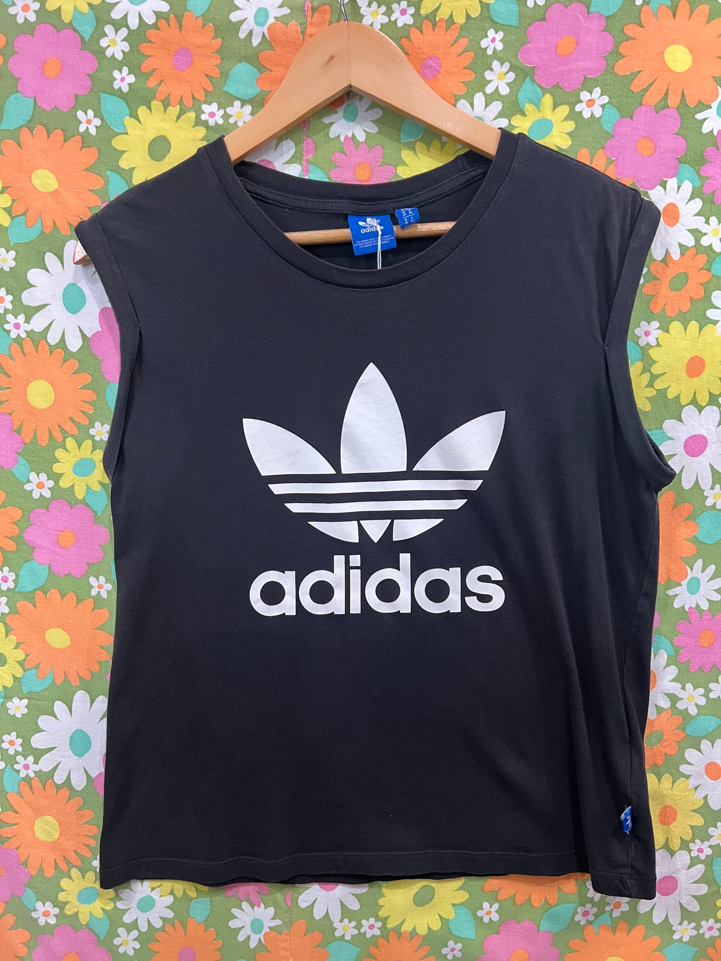 Black Adidas Trefoil Rolled Sleeve Tank