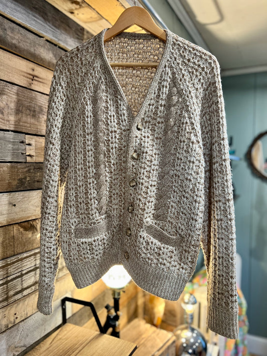 Vintage 80's Wool Beige Button Up Kambern Cardigan LG