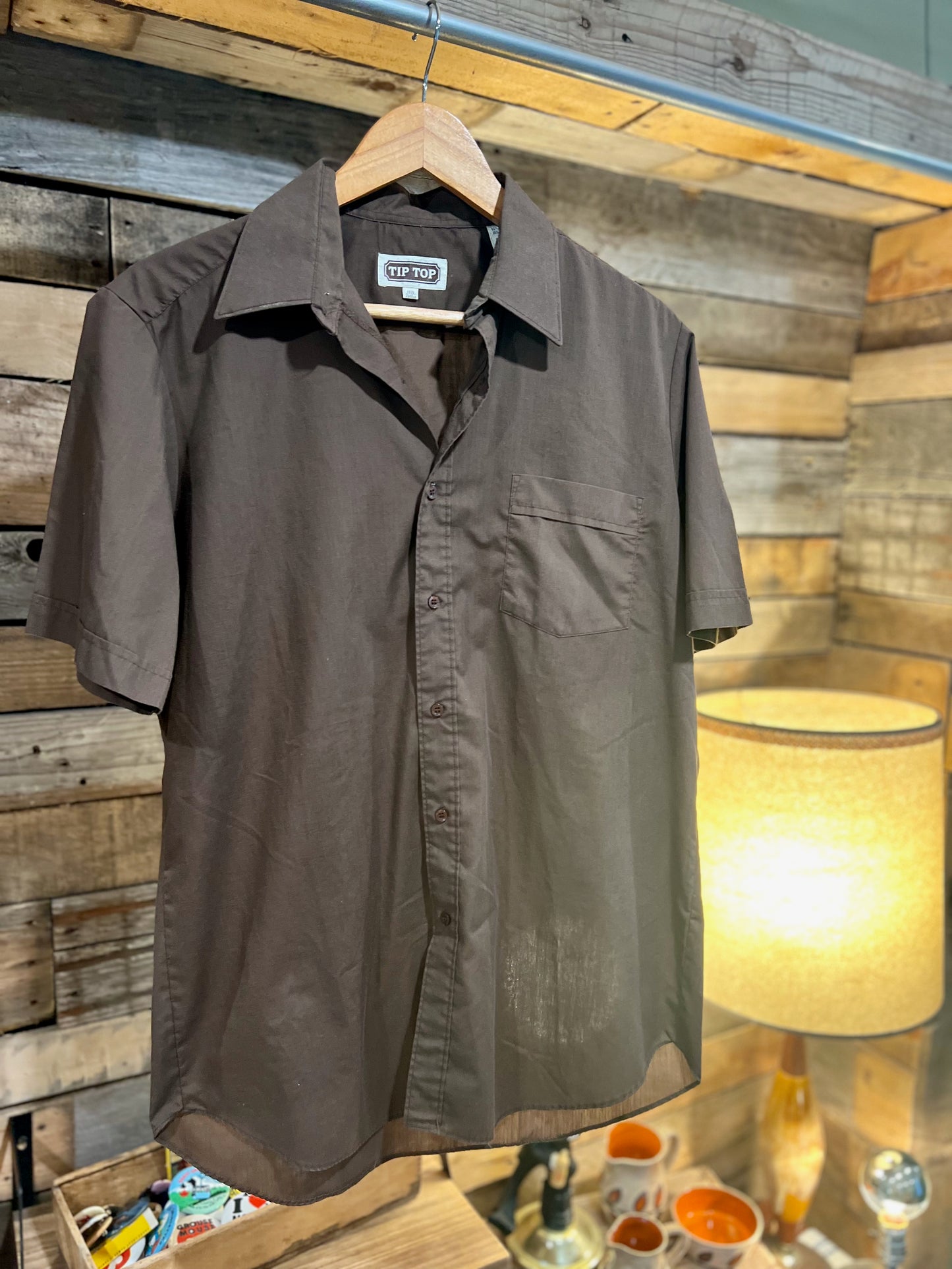 Vintage Tip Top Brown Button Down Short Sleeve 15 1/2
