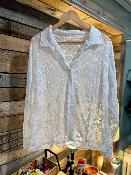 White Sheer Lace Blouse LG