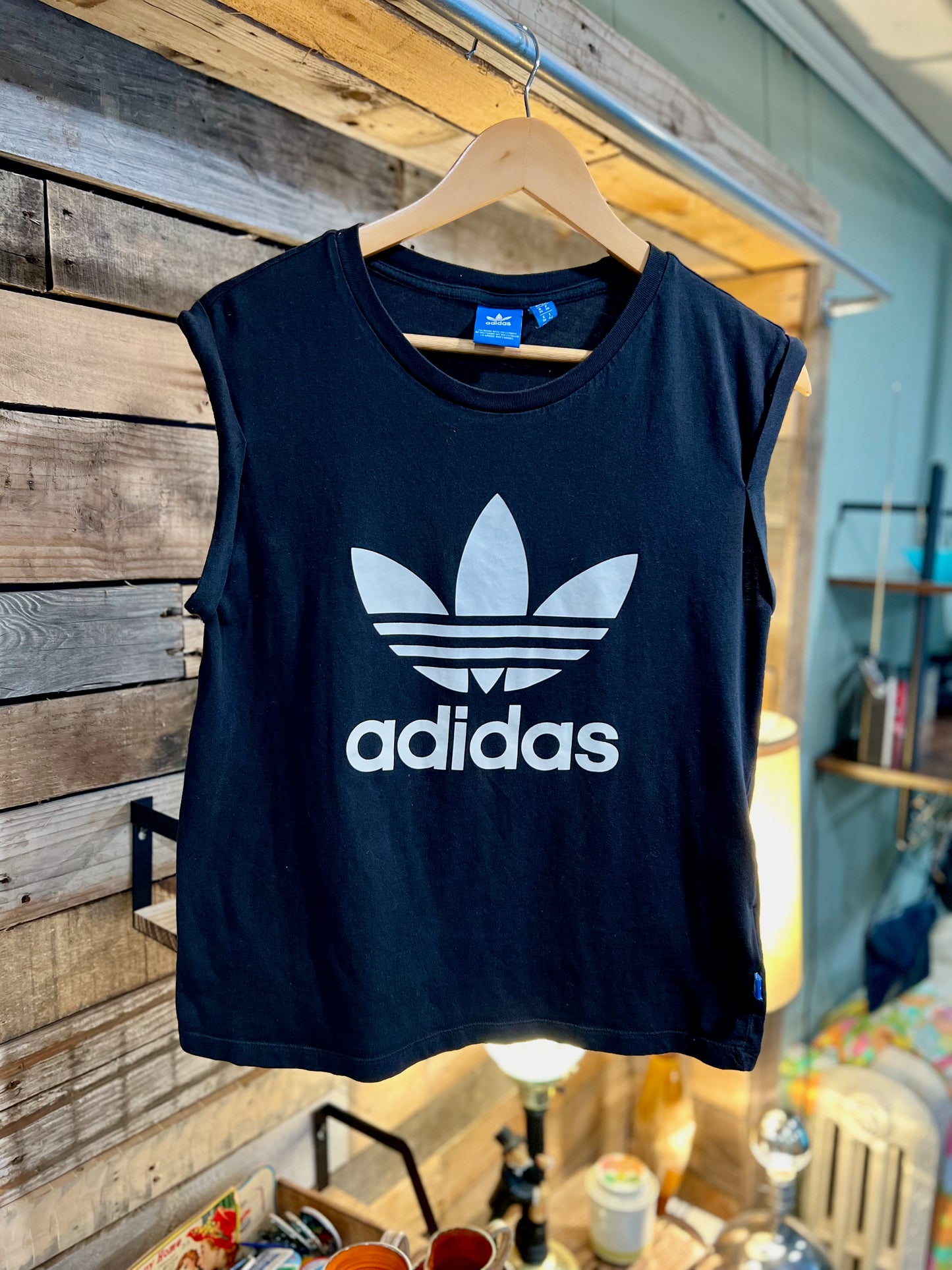 Black Adidas Trefoil Rolled Sleeve Tank