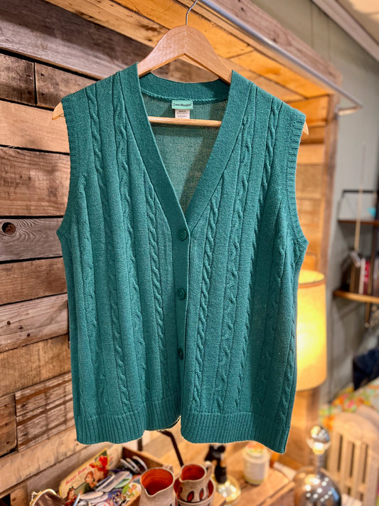 Vintage Sarah Morgan Sweater Vest Cable Knit Dark Teal Green Size L
